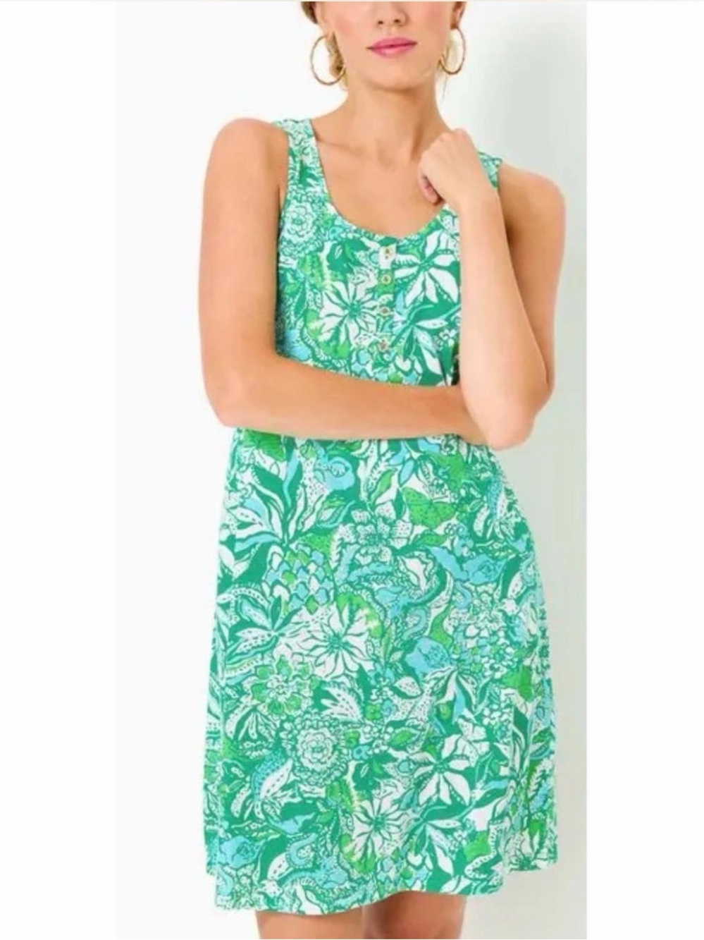 Lilly Pulitzer New Lela Henley Tank Dress Botanical Green Safari Sangria XS